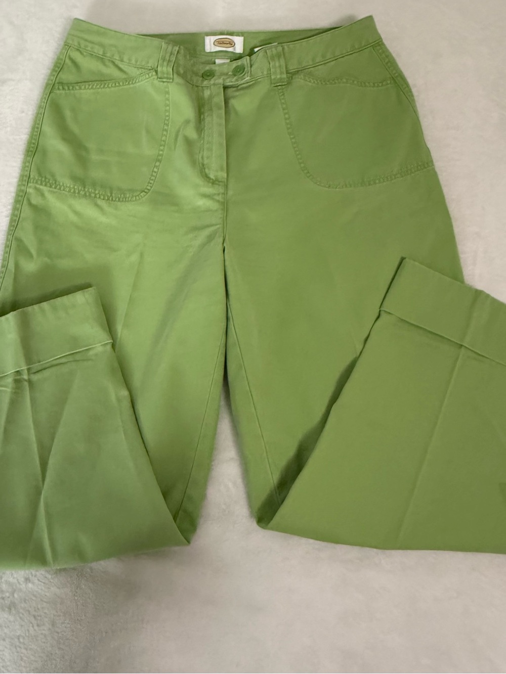Talbots Women’s Size 12 Green Cotton Capri Pants Cropped Wide Leg Cuffed Pockets